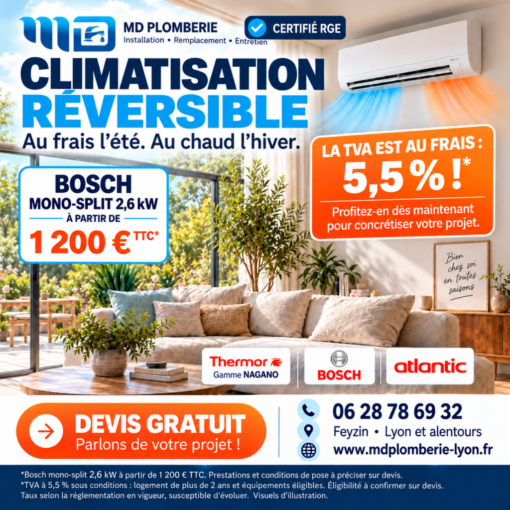 Flyer climatisation MD Plomberie TVA à 5.5%