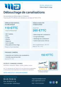 Flyer avec tarifs pour les débouchages MD Plomberie